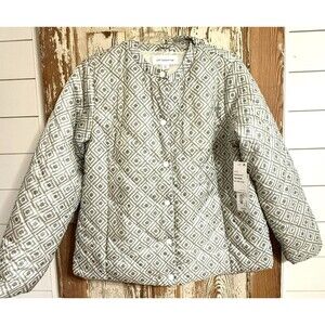 Liz Claiborne Quilted Jacket w/ Detachable Scarf - Ivory Grey Logo - XXL (20)